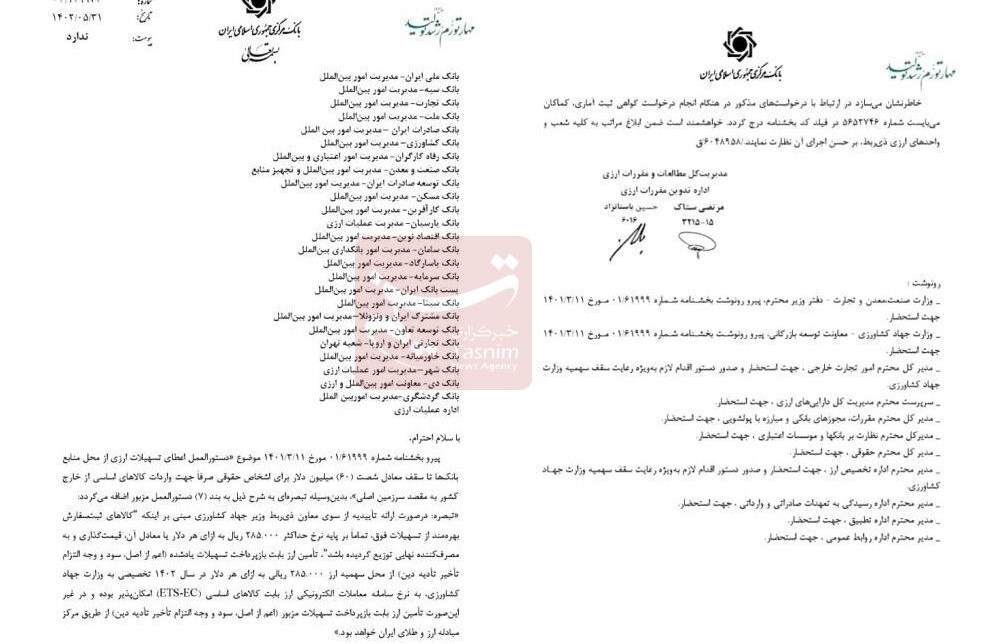 بانک مرکزی جمهوری اسلامی ایران , کالاهای اساسی ,