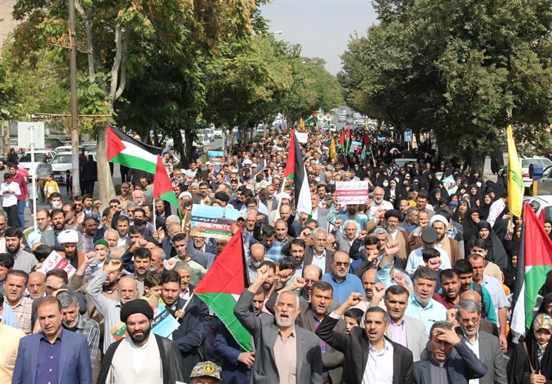 فریاد "مرگ بر اسرائیل" در بام ایران/ حمایت مردم چهارمحال و بختیاری از مردم آزاده فلسطین + تصاویر