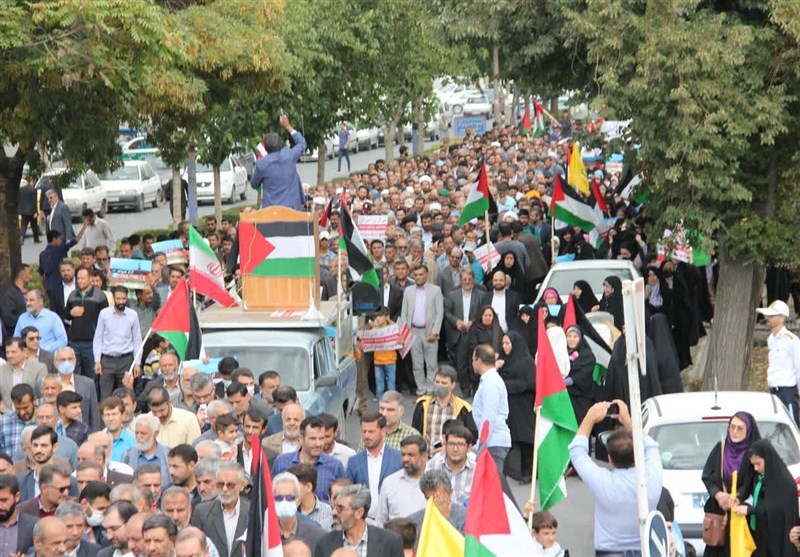 فریاد "مرگ بر اسرائیل" در بام ایران/ حمایت مردم چهارمحال و بختیاری از مردم آزاده فلسطین + تصاویر
