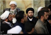 حجت‌الاسلام سیدعلی خمینی در مراسم ترحیم همسر آیت‌الله احمد جنتی - قم