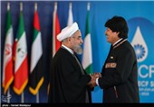 استقبال حجت‌الاسلام حسن روحانی رئیس جمهور از اوو مورالس رئیس جمهور بولیوی - سومین اجلاس سران مجمع کشورهای صادرکننده گاز (GECF)