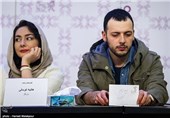 پدرام شریفی و هانیه توسلی بازیگران فیلم سیانور در نشست خبری - سی و چهارمین جشنواره فیلم فجر