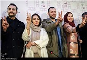 بهنوش طباطبایی، پدرام شریفی، هانیه توسلی و حامد کمیلی بازیگران فیلم سیانور در پایان نشست خبری - سی و چهارمین جشنواره فیلم فجر