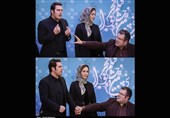 اعتراض پژمان بازغی و مریلا زارعی به روند برگزاری نشست خبری فیلم اسرافیل - سی و پنجمین جشنواره فیلم فجر