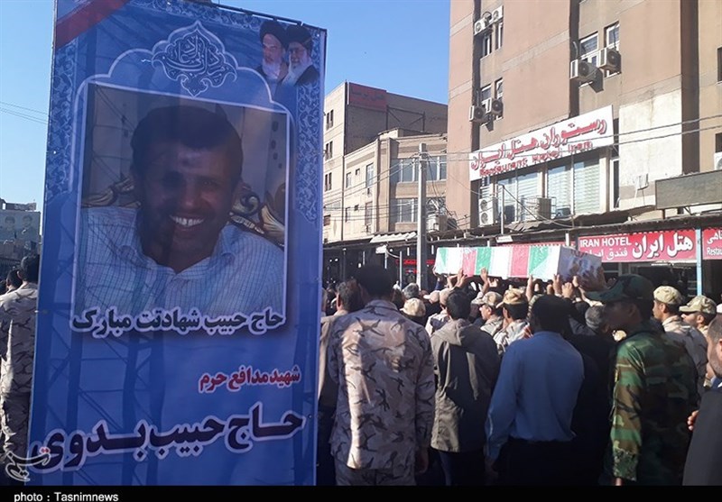 تشییع آیین تشییع پیکر مطهر شهید حبیب بدوی از شهدای مدافع حرم استان خوزستان در اهواز