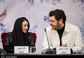 سام درخشانی و الناز حبیبی در نشست خبری فیلم خجالت نکش - سی‌وششمین جشنواره فیلم فجر