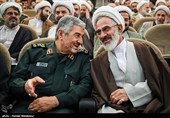 حجت‌الاسلام عبدالله حاج‌صادقی نماینده جدید ولی‌فقیه در سپاه و سرلشکر محمدعلی جعفری فرمانده کل سپاه