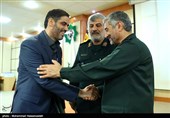  سردار سرلشکر محمدعلی جعفری فرمانده کل سپاه پاسداران انقلاب اسلامی در مراسم تودیع و معارفه فرمانده قرارگاه خاتم الانبیاء(ص)