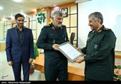  سردار سرلشکر محمدعلی جعفری فرمانده کل سپاه پاسداران انقلاب اسلامی در مراسم تودیع و معارفه فرمانده قرارگاه خاتم الانبیاء(ص)