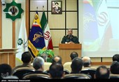  سردار سرلشکر محمدعلی جعفری فرمانده کل سپاه پاسداران انقلاب اسلامی در مراسم تودیع و معارفه فرمانده قرارگاه خاتم الانبیاء(ص)