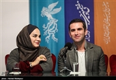 هوتن شکیبا بازیگر و نرگس آبیار کارگردان در نشست خبری فیلم شبی که ماه کامل شد - سی‌وهفتمین جشنواره فیلم فجر