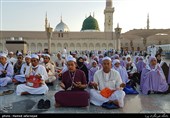 Muslims at Masjid Al-Nabawi during Hajj Rituals 