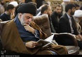مقتدی صدر در مراسم اولین سالگرد ارتحال آیت‌الله هاشمی شاهرودی - قم