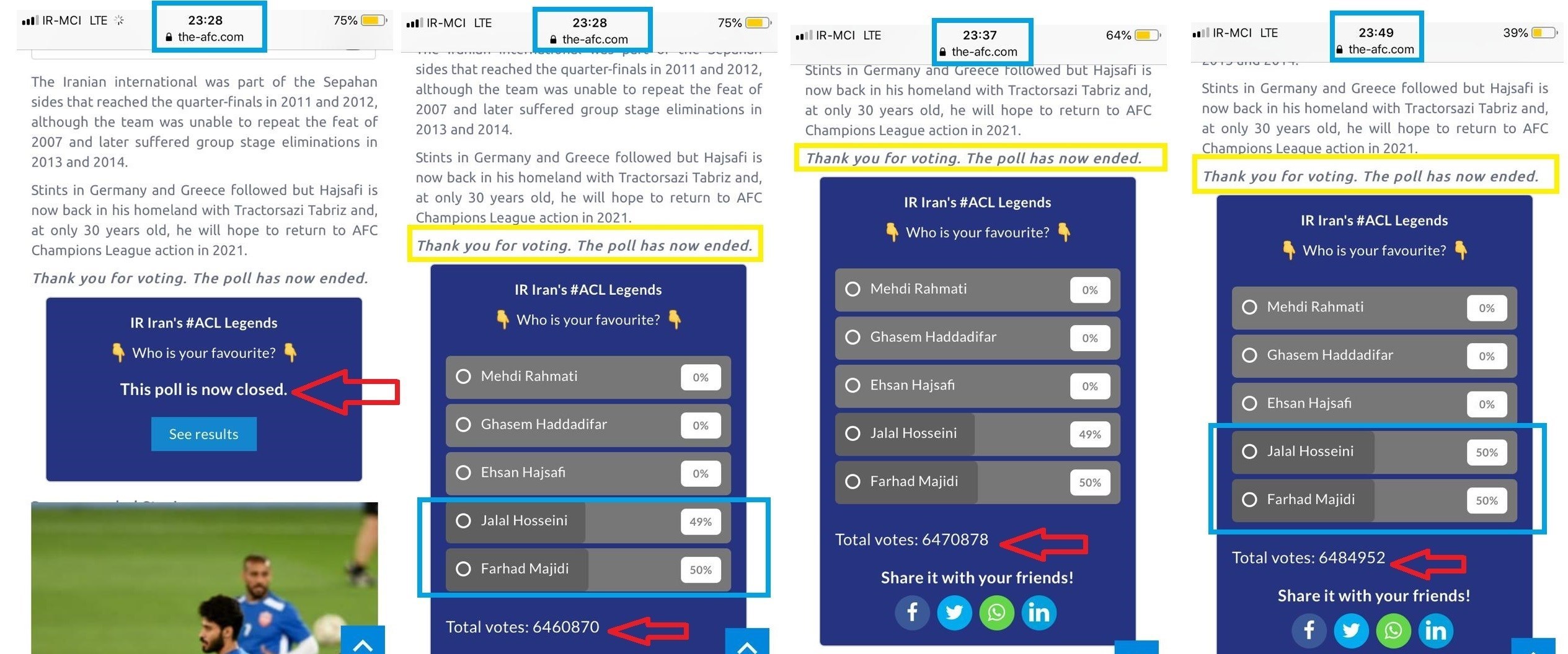 فرهاد مجیدی , سیدجلال حسینی , تیم فوتبال پرسپولیس , تیم فوتبال استقلال , کنفدراسیون فوتبال آسیا (AFC) , لیگ قهرمانان آسیا , 
