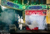 ضد عفونی بازارچه تجریش برای مبارزه با ویروس کرونا توسط تیم عملیاتی آتش نشانی تهران