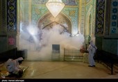 ضد عفونی حرم امامزاده صالح (ع) برای مبارزه با ویروس کرونا توسط تیم عملیاتی آتش نشانی تهران