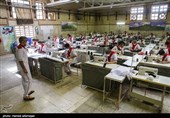 رعایت نکات بهداشتی در روهای کرونایی در سوله دوخت ماسک و لباس- ندامتگاه تهران بزرگ