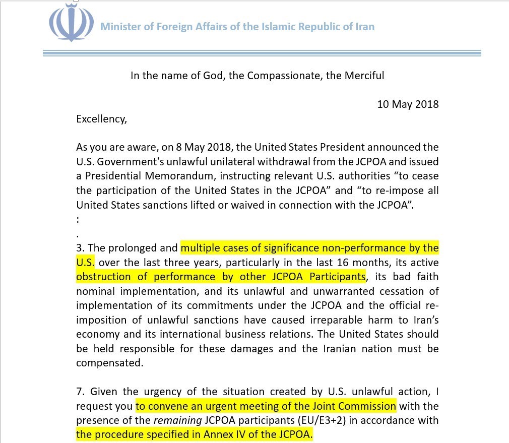 محمدجواد ظریف , برجام | برنامه جامع اقدام مشترک , کشور آمریکا , اتحادیه اروپا , هیئت نظارت بر اجرای برجام ,