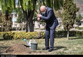 کاشت یک اصله نهال میوه توسط محمدباقر قالیباف رئیس مجلس شورای اسلامی