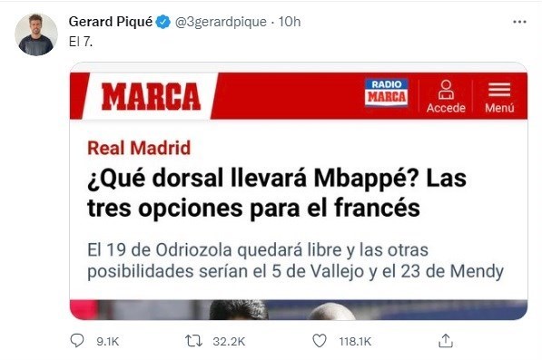 جرارد پیکه , تیم فوتبال رئال مادرید , تیم فوتبال بارسلونا , کیلیان امباپه ,