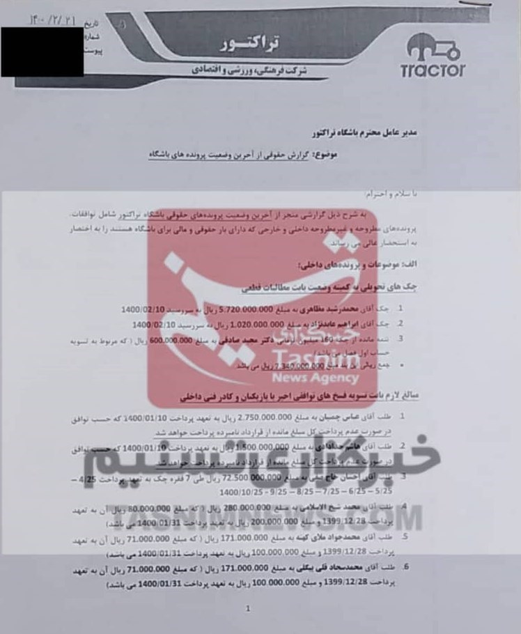 تیم فوتبال تراکتور تبریز , محمدرضا زنوزی ,