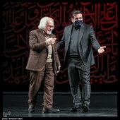 استادمحمدعلی مجاهدی و دکتر محمدمهدی اسماعیلی وزیر فرهنگ و ارشاد اسلامی در سوگواره شعر فاطمی،تالار وحدت تهران