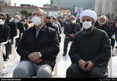 حضور حجت‌الاسلام بی‌آزار تهرانی تولیت امام زاده صالح(ع) و علیرضا زاکانی شهردار تهران در مراسم اربعین سفیر مجاهد یمن شهید حاج حسن ایرلو