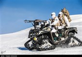 تمرین برف نوردی نیروهای تیپ ویژه صابرین با موتور چهارچرخ شنی دار ATV