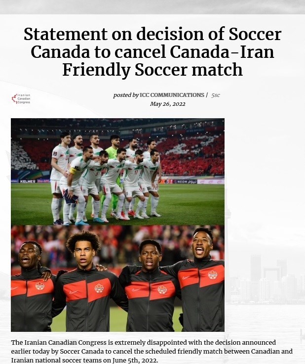 تیم ملی فوتبال ایران , تیم ملی فوتبال کانادا , اتحادیه فوتبال کانادا ,