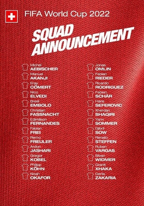 جام جهانی 2022 قطر , معرفی تیم های جام جهانی 2022 قطر , اتحادیه فوتبال سوئیس , 
