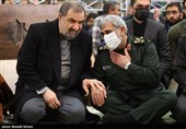 حضور سردار اسماعیل قاآنی فرمانده نیروی قدس سپاه و محسن رضایی معاون اقتصادری رئیس جمهور در مراسم گرامیداشت سومین سالگرد شهادت حاج قاسم سلیمانی