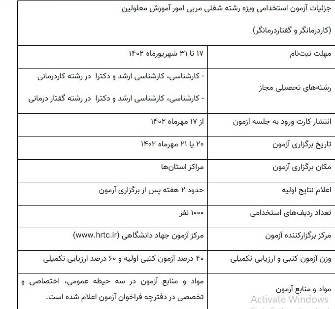 آزمون استخدامی , دانش‌آموزان استثنایی , 