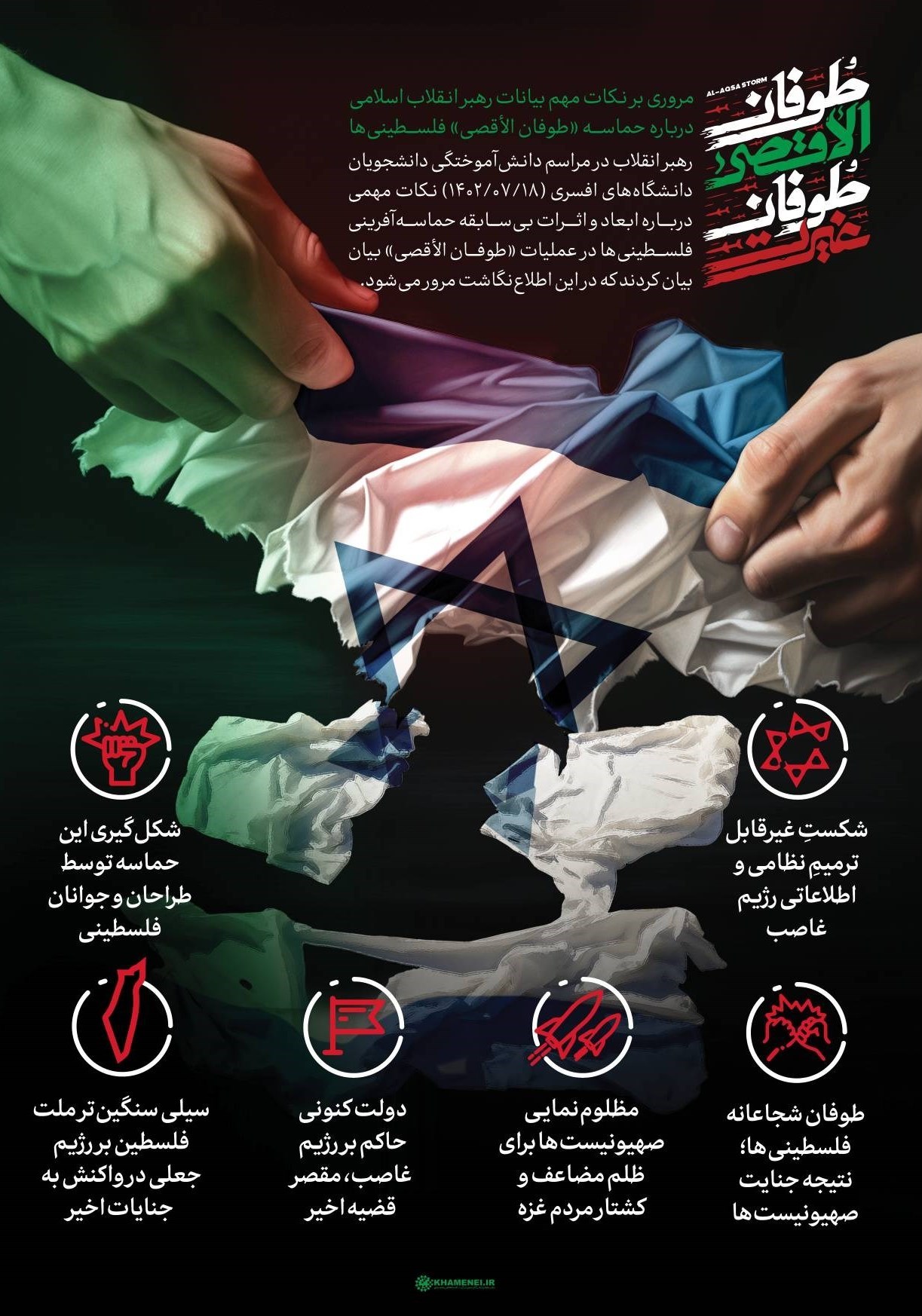 طوفان الاقصی , کشور فلسطین , جنبش جهاد اسلامی , پایگاه اطلاع‌رسانی دفتر مقام معظم رهبری , آیت‌الله سید علی خامنه‌ای , جبهه مقاومت اسلامی , 