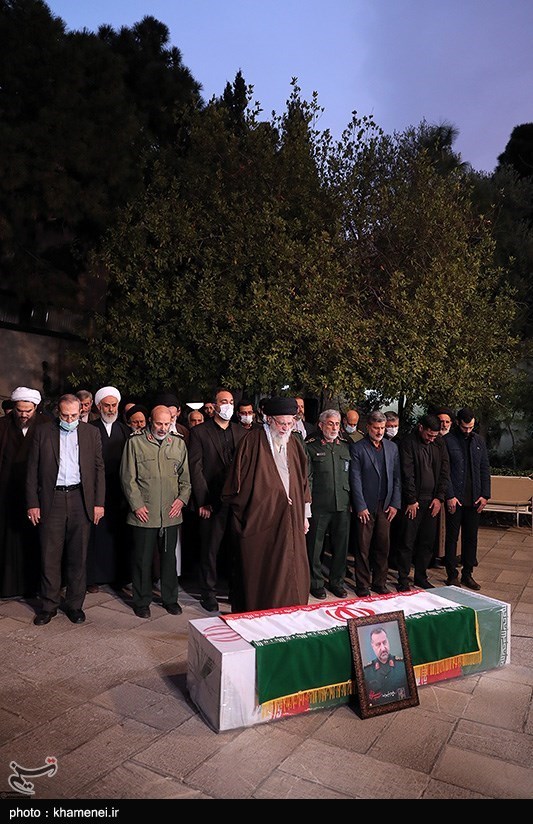 اقامه نماز رهبر انقلاب بر پیکر سردار شهید سید رضی موسوی