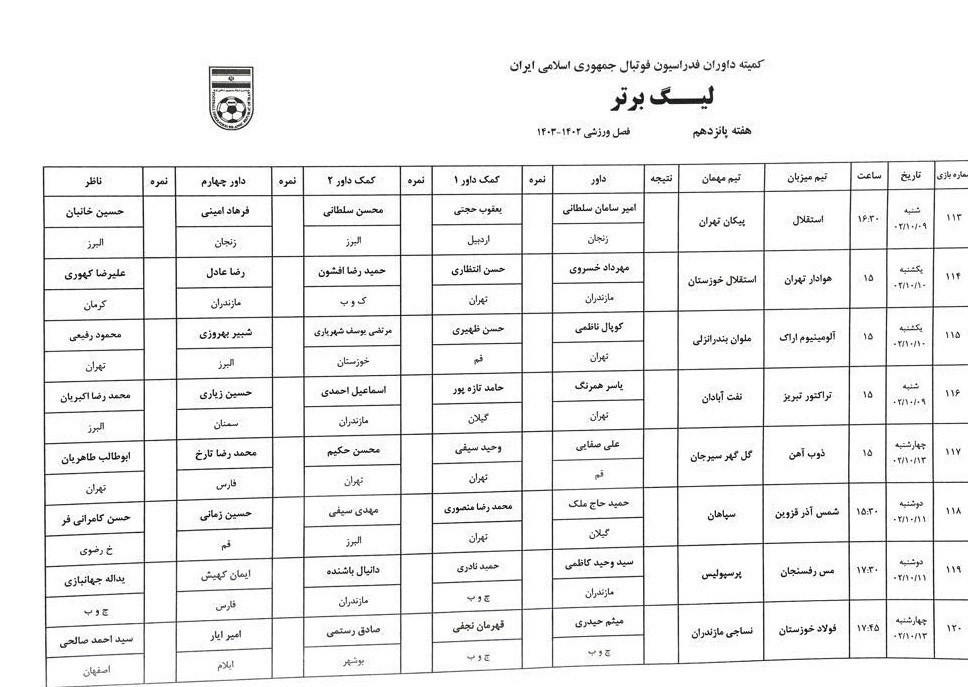 داوران فوتبال ایران , لیگ برتر فوتبال ,