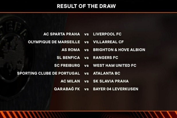 تیم فوتبال میلان , اتحادیه فوتبال اروپا (یوفا) , لیگ اروپا , تیم فوتبال مارسی فرانسه , تیم فوتبال رم ایتالیا , تیم فوتبال برایتون , تیم فوتبال آتالانتا ایتالیا , تیم فوتبال لیورپول انگلیس , تیم فوتبال وستهام یونایتد انگلیس , تیم فوتبال ویارئال اسپانیا , 