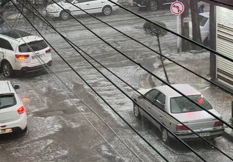 بارش باران و تگرگ در اردبیل
