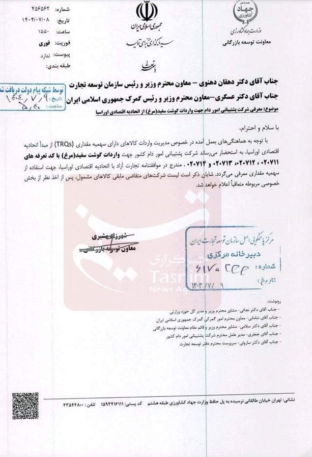 قیمت مرغ , ستاد تنظیم بازار , واردات , 