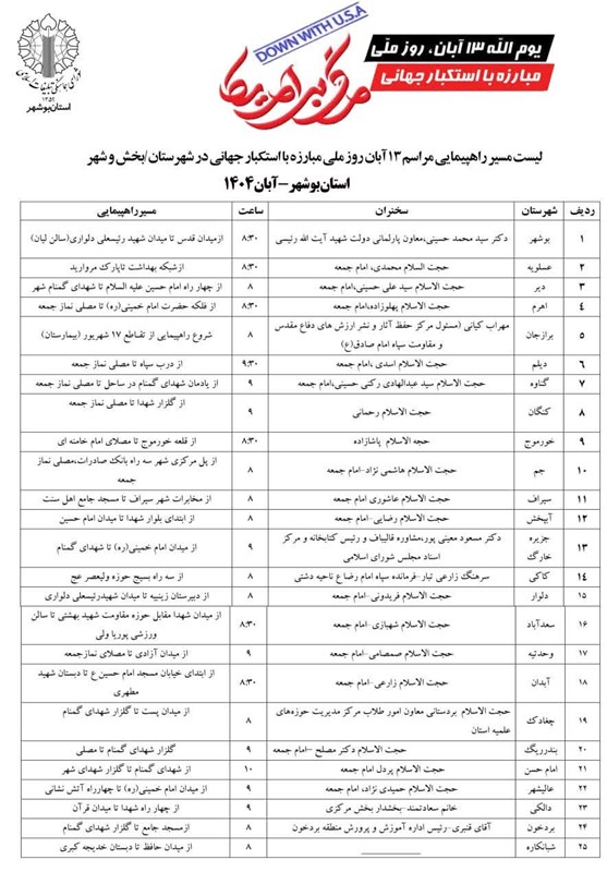 یوم‌الله 13 آبان , اخبار بوشهر , اخبار استان بوشهر , 