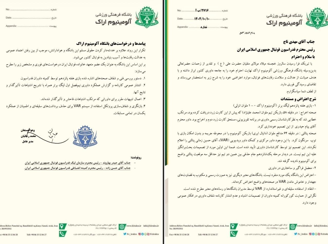 تیم فوتبال آلومینیوم اراک , 