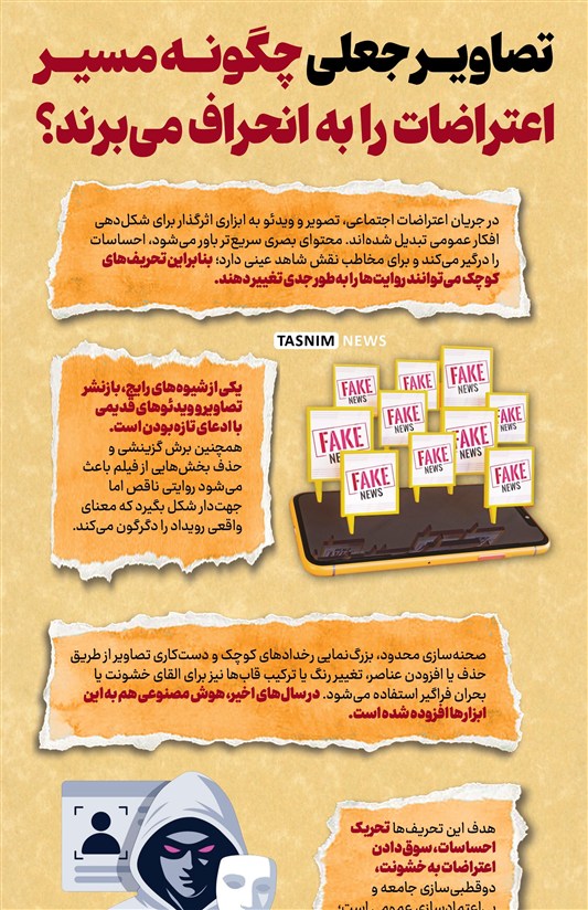 اینفوگرافیک/ تصاویر جعلی چگونه مسیر اعتراضات را به انحراف می‌برند؟