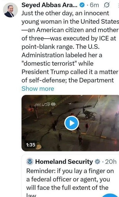 سید عباس عراقچی , کشور آمریکا , اغتشاشات ایران , 