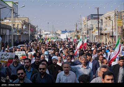 مسیرة اهالی مدینة لامرد فی محافظة فارس جنوبی ایران ضد اعمال الشغب المسلحة