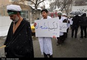 راهپیمایی طلاب و روحانیون در محکومیت اهانت به قرآن کریم و حمایت از رهبری