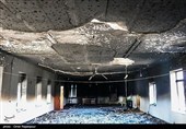 آثار حمله و آتش زدن حوزه علمیه رامسر توسط اغتشاشگران