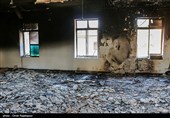 آثار حمله و آتش زدن حوزه علمیه رامسر توسط اغتشاشگران