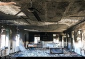 آثار حمله و آتش زدن حوزه علمیه رامسر توسط اغتشاشگران
