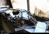 آثار حمله و آتش زدن حوزه علمیه رامسر توسط اغتشاشگران