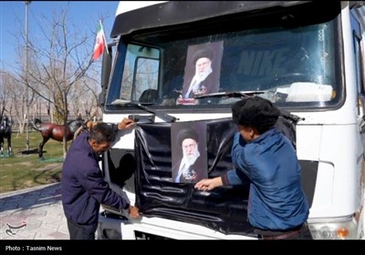 رژه کامیون داران ولایت‌مدار شهرکردی و اعلام تداوم خدمات‌رسانی