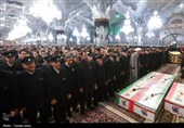 آئین وداع با پیکر پنج  شهید جنگ رمضان در حرم مطهر رضوی